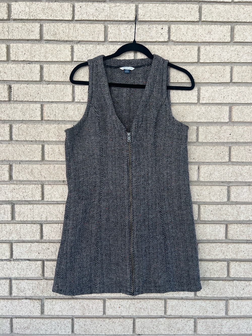 American Eagle Black and Gray Herringbone Zip Wool Dress/Jumper